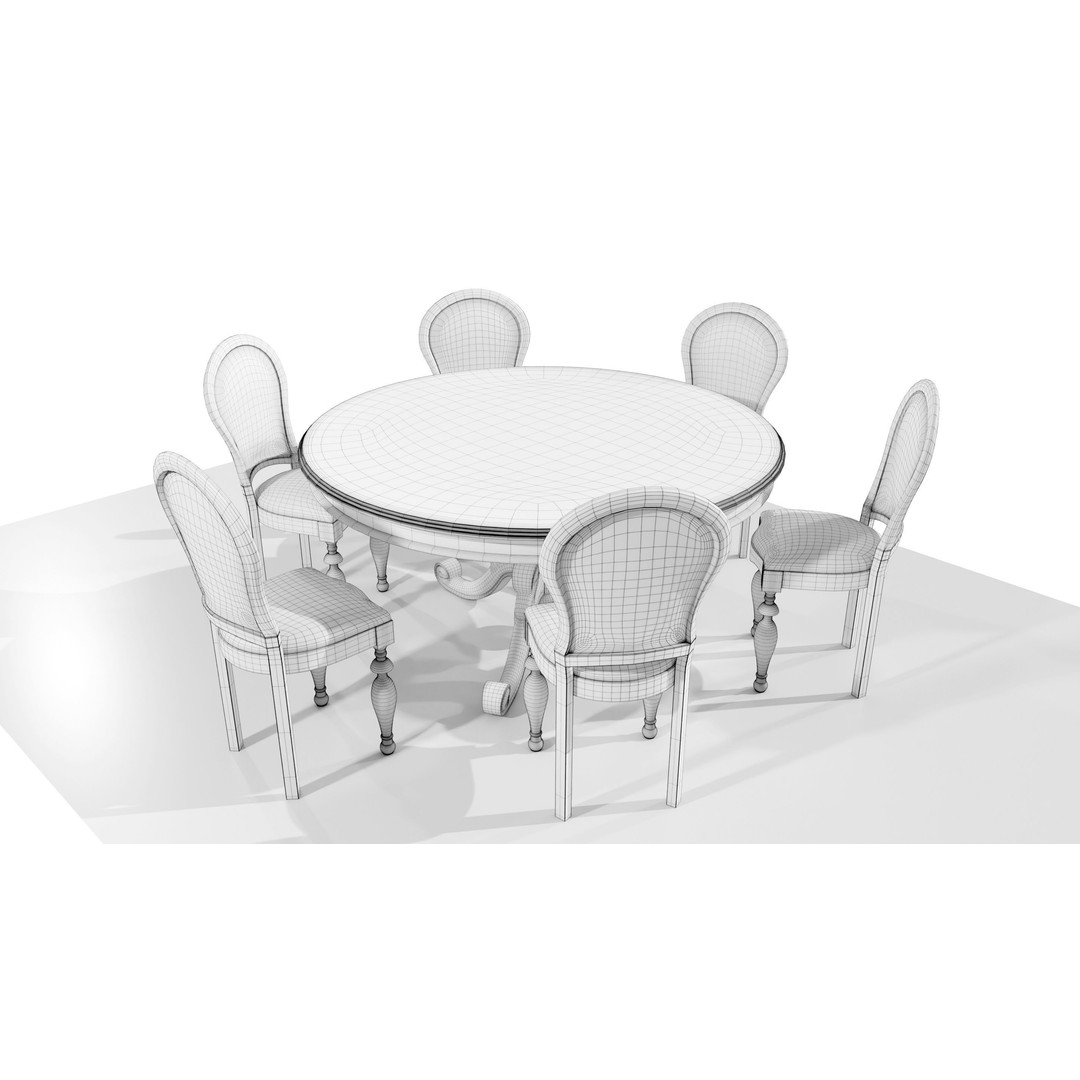 Classic Table 3D Model – Vintage Wooden Dining Set with PBR Textures - View 13