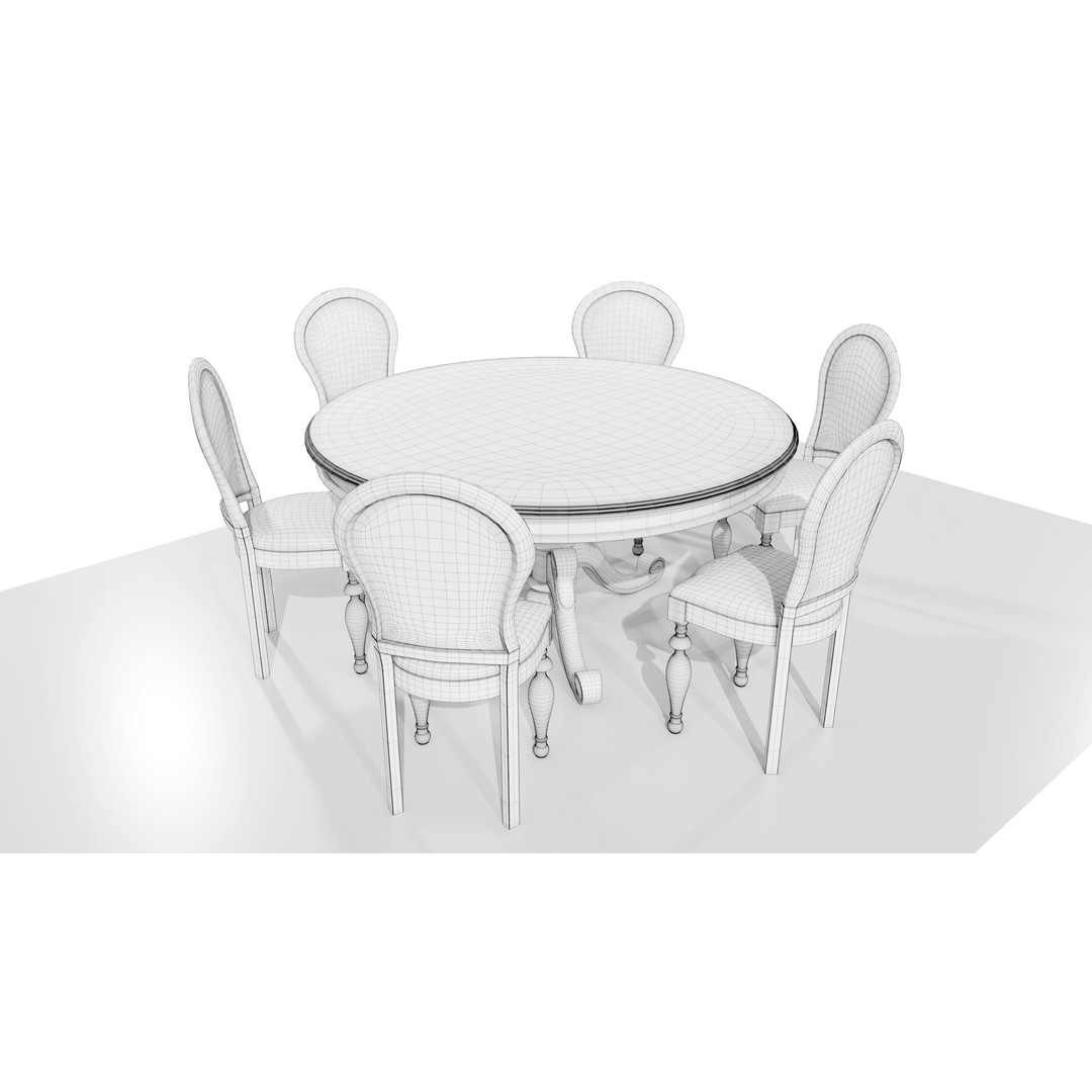 Classic Table 3D Model – Vintage Wooden Dining Set with PBR Textures - View 14