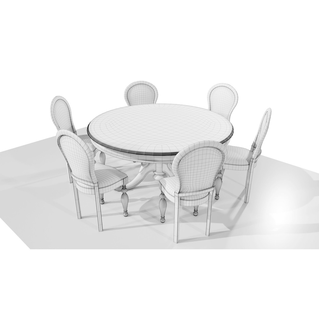 Classic Table 3D Model – Vintage Wooden Dining Set with PBR Textures - View 15