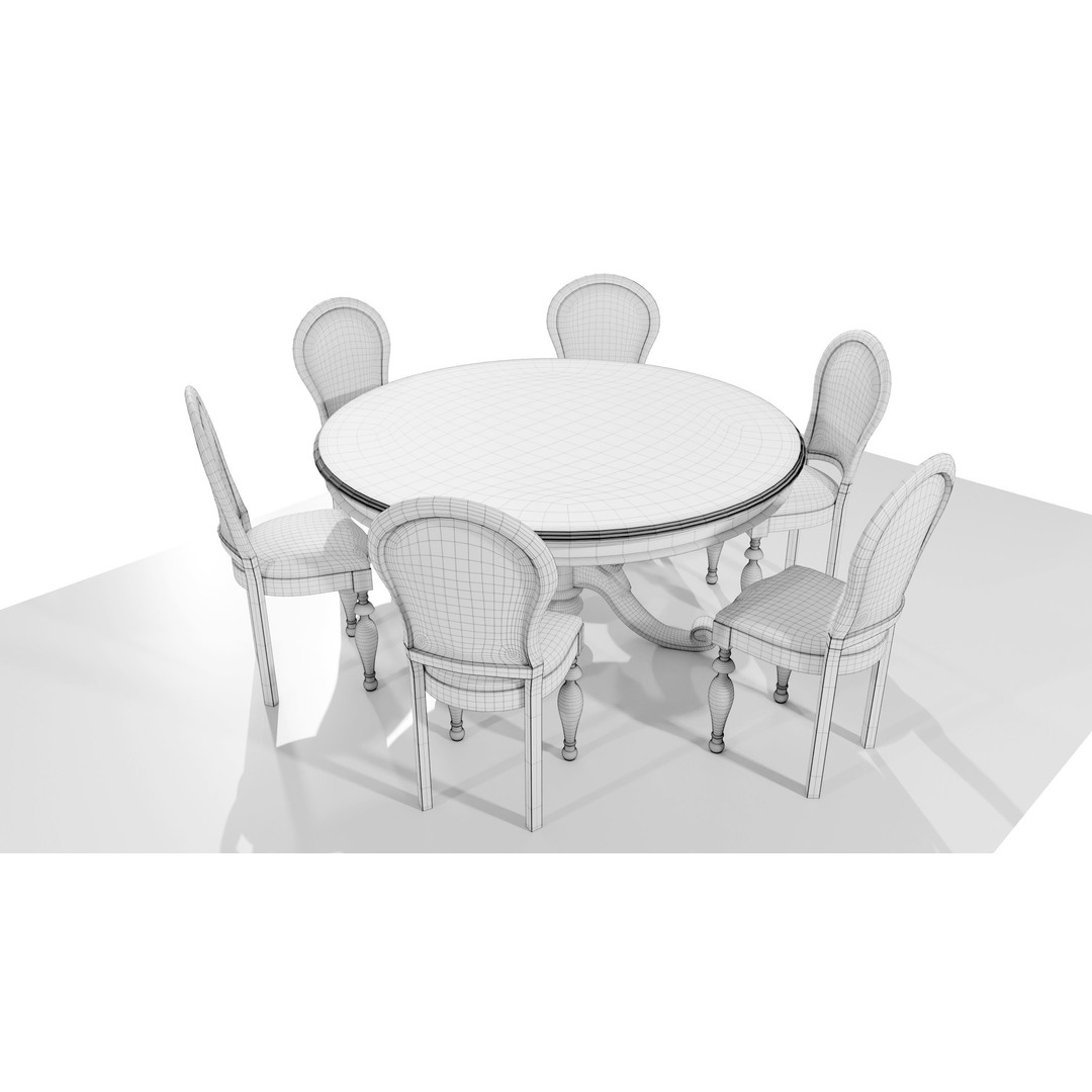 Classic Table 3D Model – Vintage Wooden Dining Set with PBR Textures - View 16