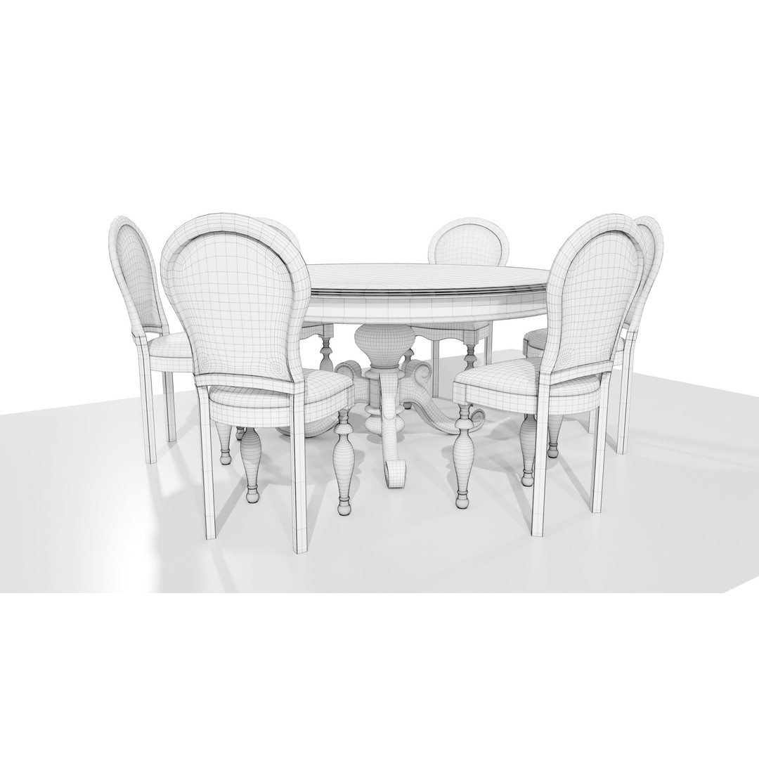 Classic Table 3D Model – Vintage Wooden Dining Set with PBR Textures - View 17