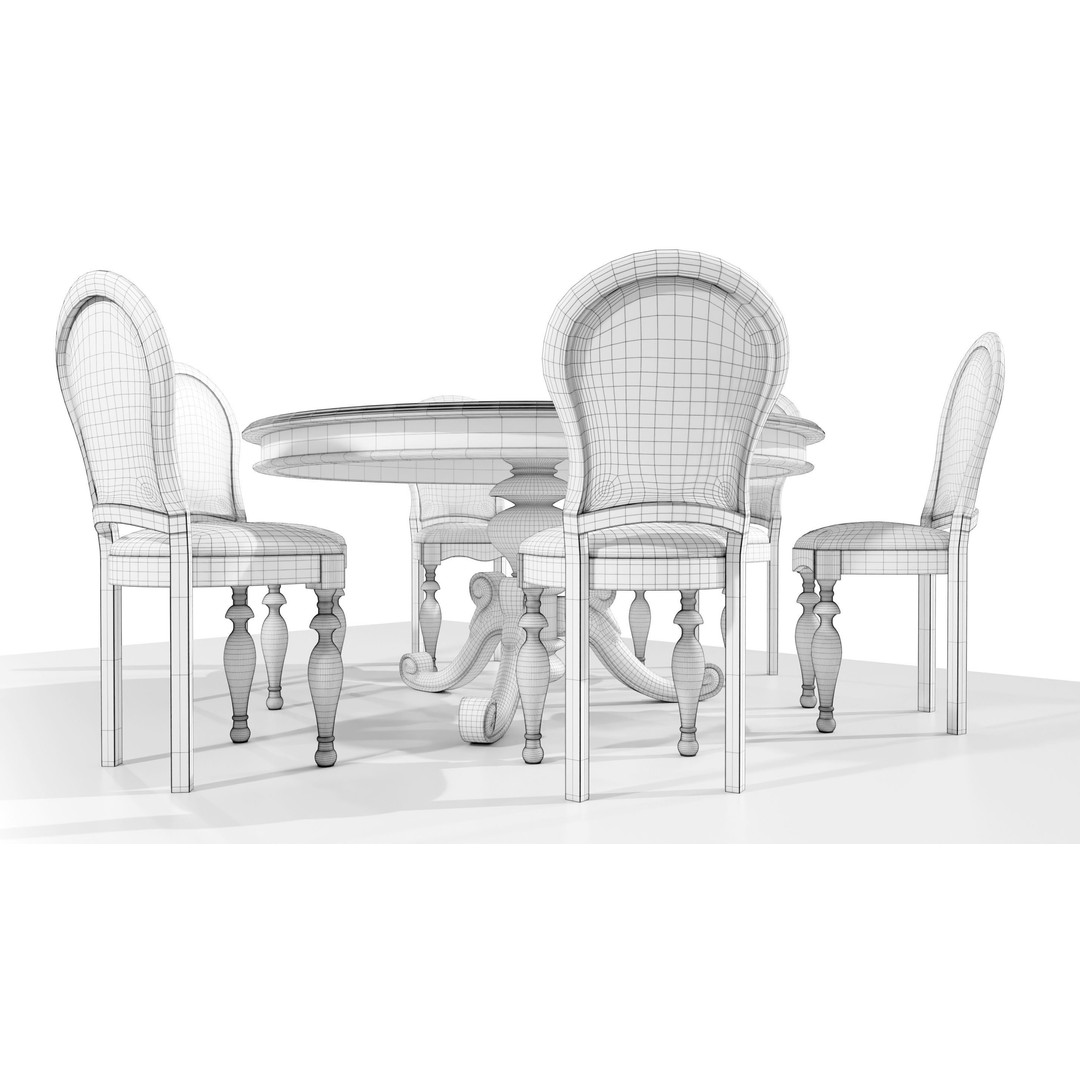Classic Table 3D Model – Vintage Wooden Dining Set with PBR Textures - View 18