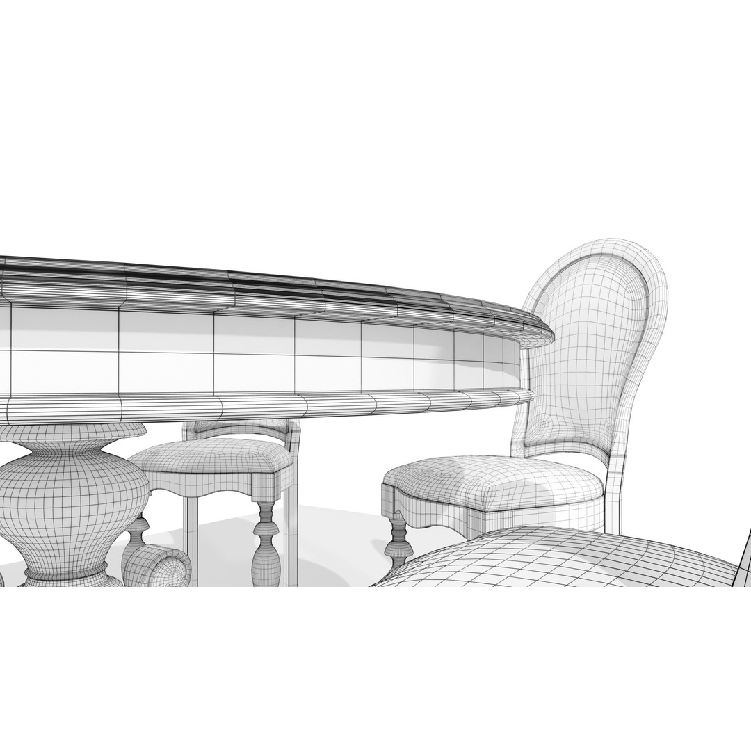 Classic Table 3D Model – Vintage Wooden Dining Set with PBR Textures - View 19