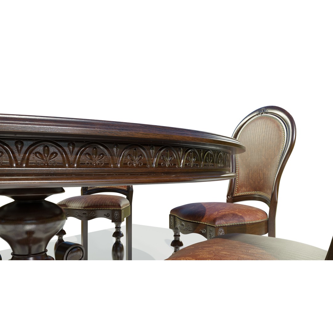 Classic Table 3D Model – Vintage Wooden Dining Set with PBR Textures - View 9