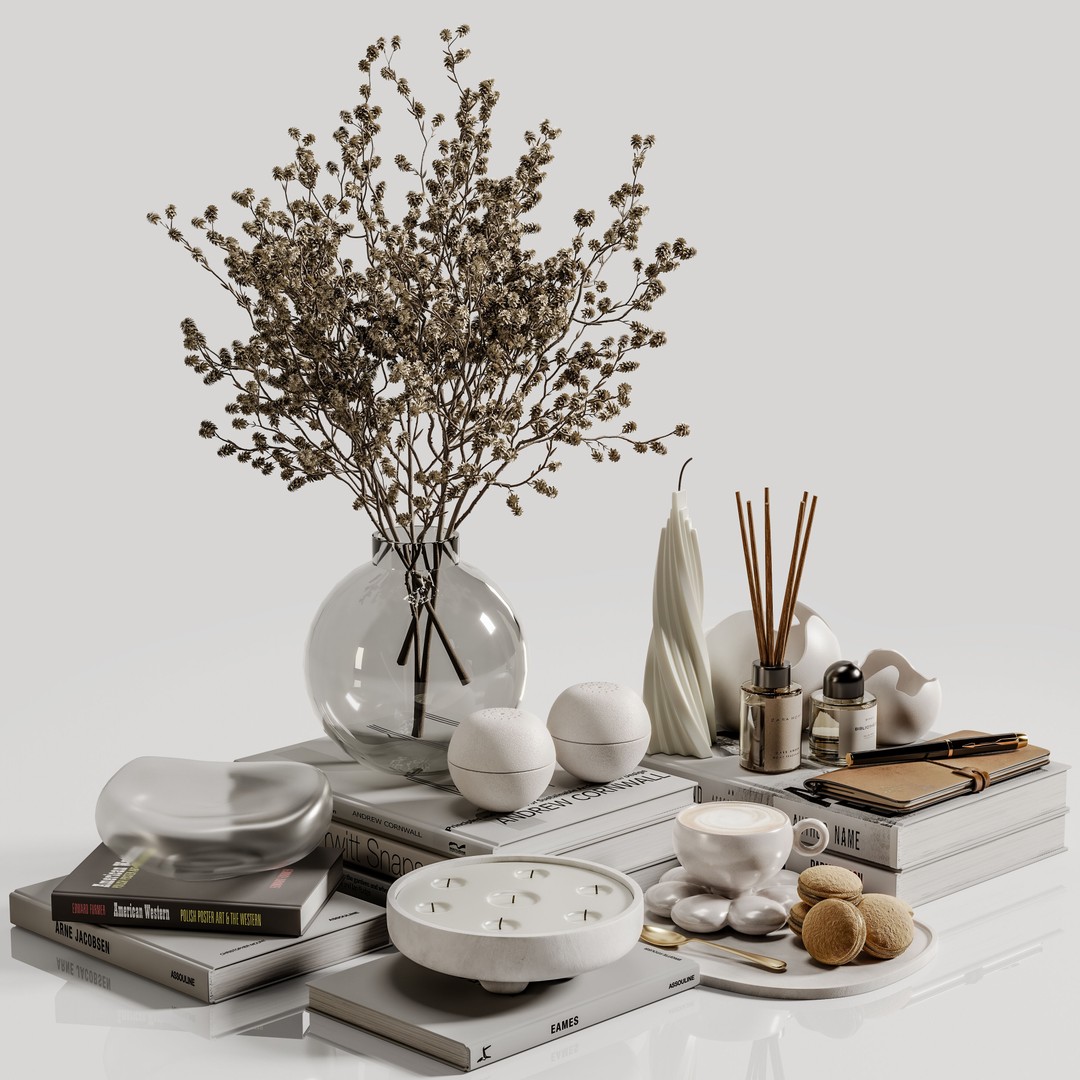 Decorative Set 127 3D Model – Modern Interior Decoration, PBR, OBJ - View 3