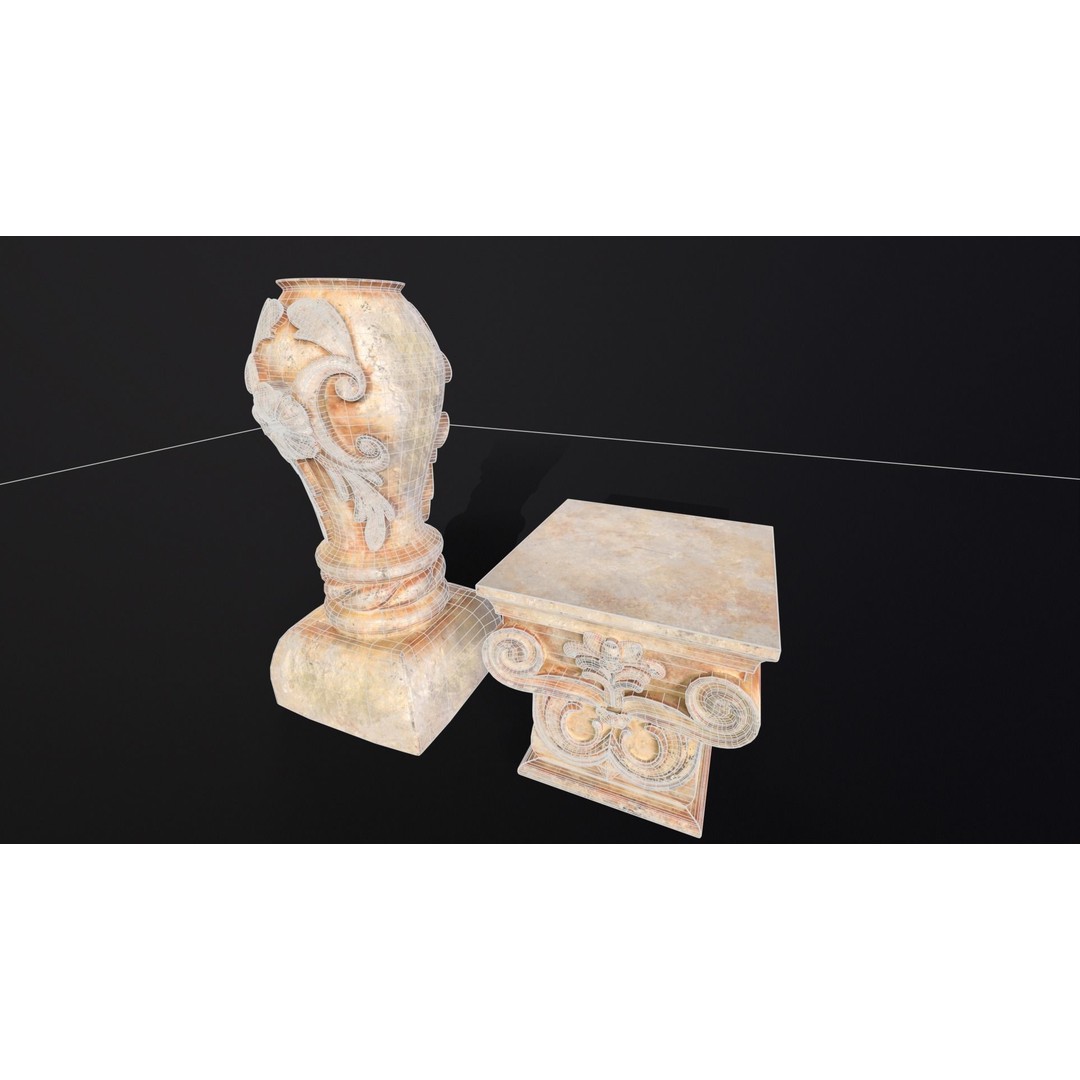 Marble Floral Garden Decoration 3D Model – Low Poly PBR Asset, FBX - View 10