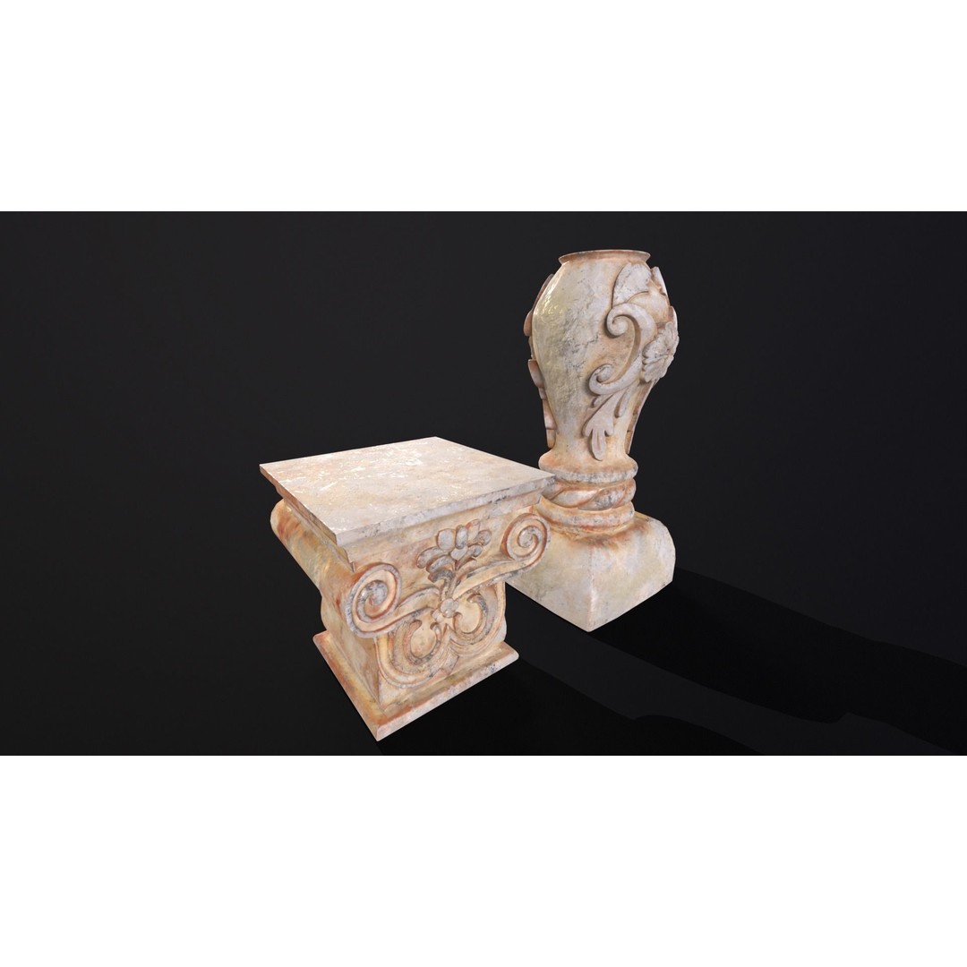 Marble Floral Garden Decoration 3D Model – Low Poly PBR Asset, FBX - View 15