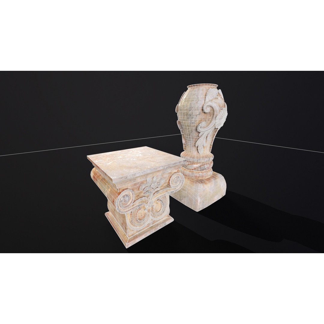 Marble Floral Garden Decoration 3D Model – Low Poly PBR Asset, FBX - View 16