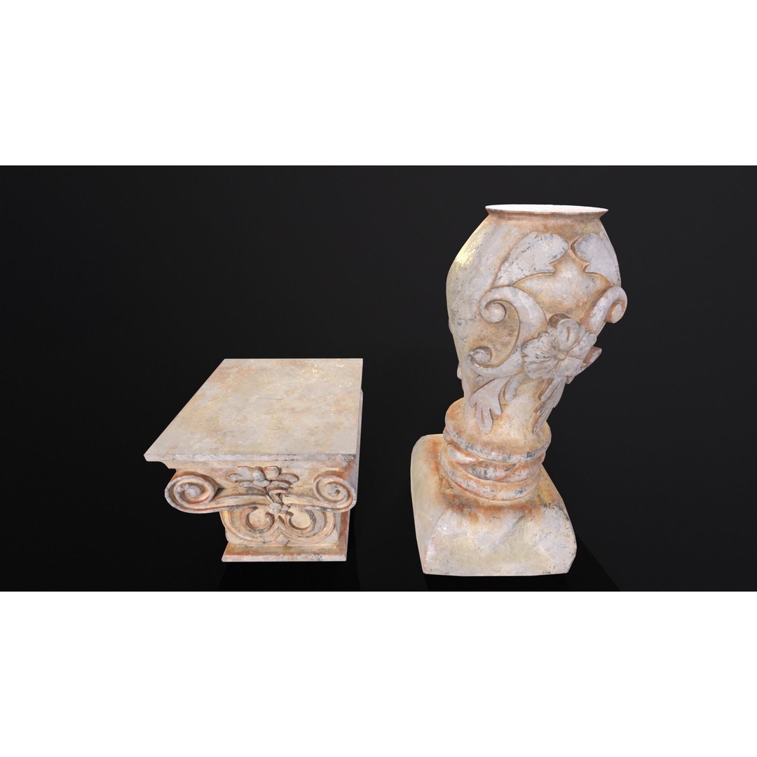 Marble Floral Garden Decoration 3D Model – Low Poly PBR Asset, FBX - View 19