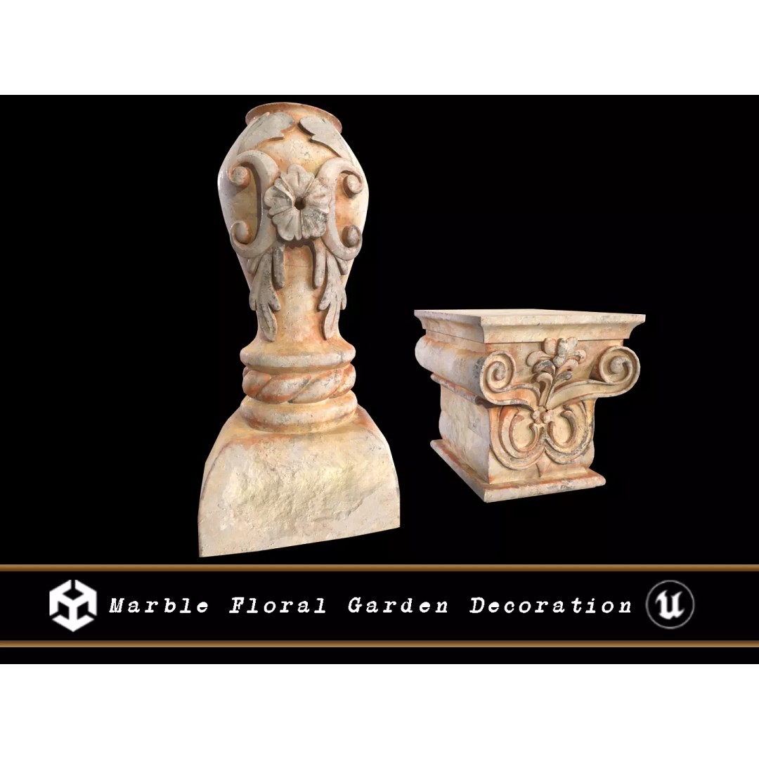 Marble Floral Garden Decoration 3D Model – Low Poly PBR Asset, FBX - View 2