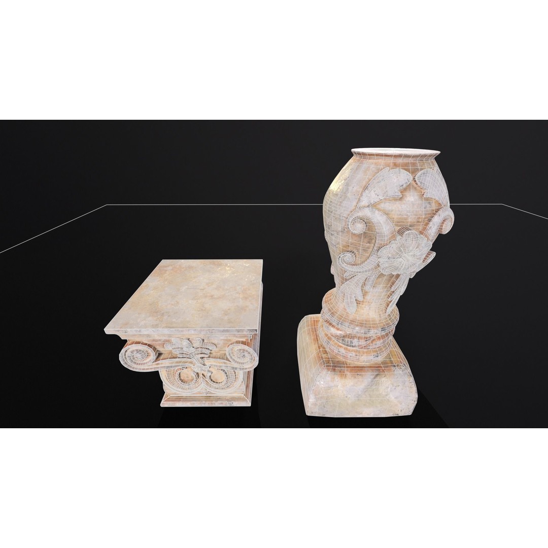 Marble Floral Garden Decoration 3D Model – Low Poly PBR Asset, FBX - View 20