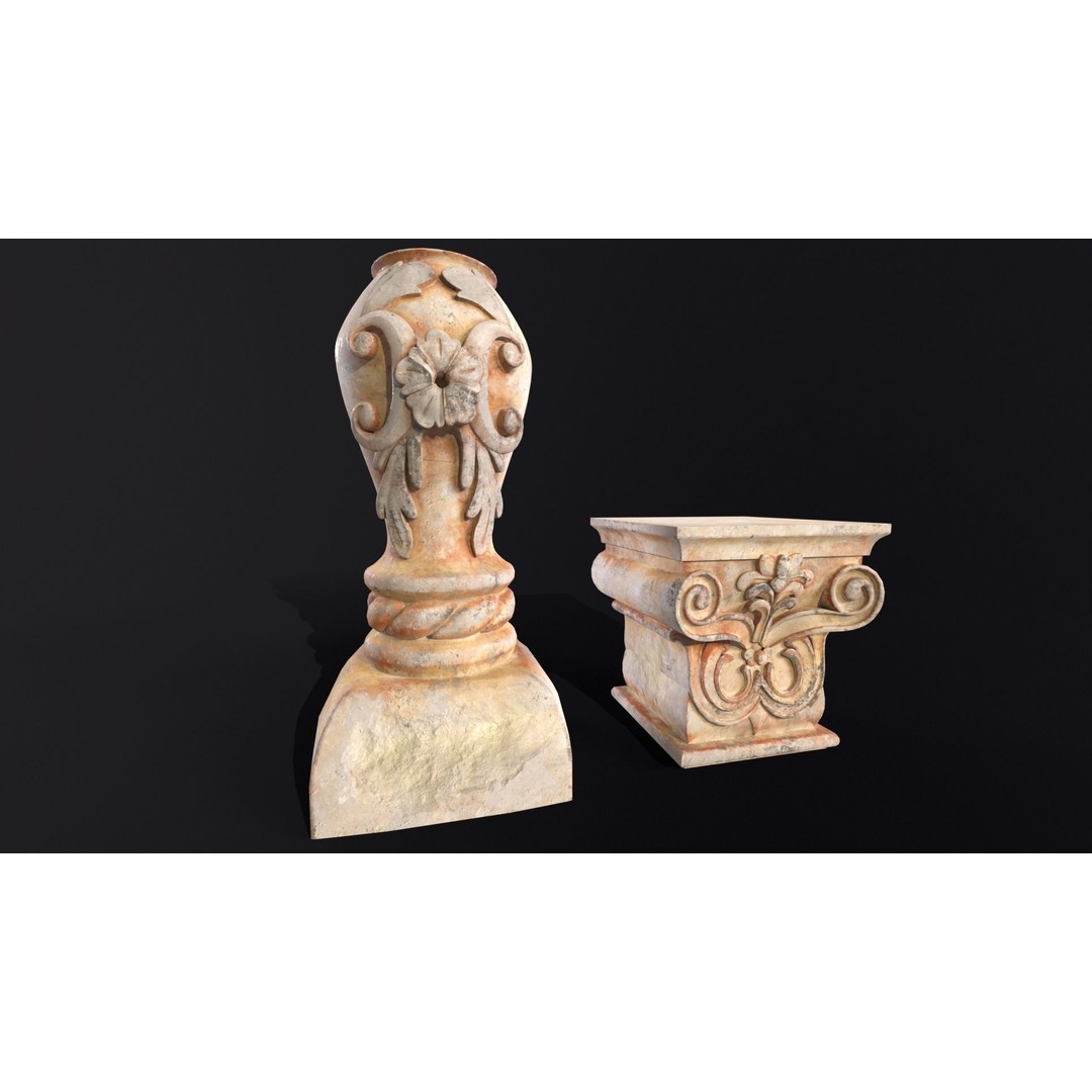 Marble Floral Garden Decoration 3D Model – Low Poly PBR Asset, FBX - View 3