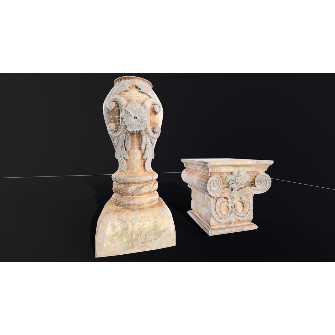 Marble Floral Garden Decoration 3D Model – Low Poly PBR Asset, FBX - View 4