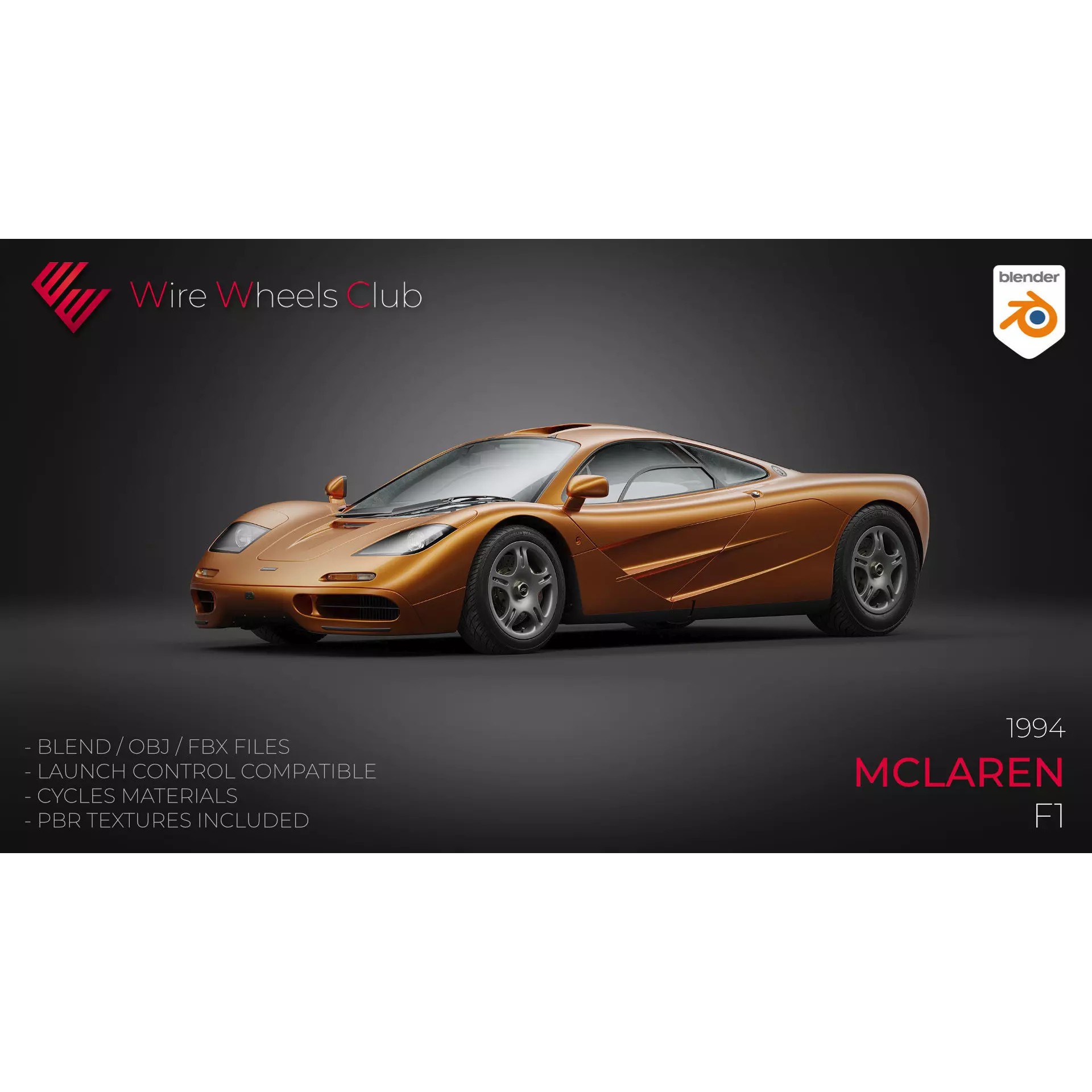 1994 McLaren F1 - High-Poly Game-Ready 3D Model - View 2