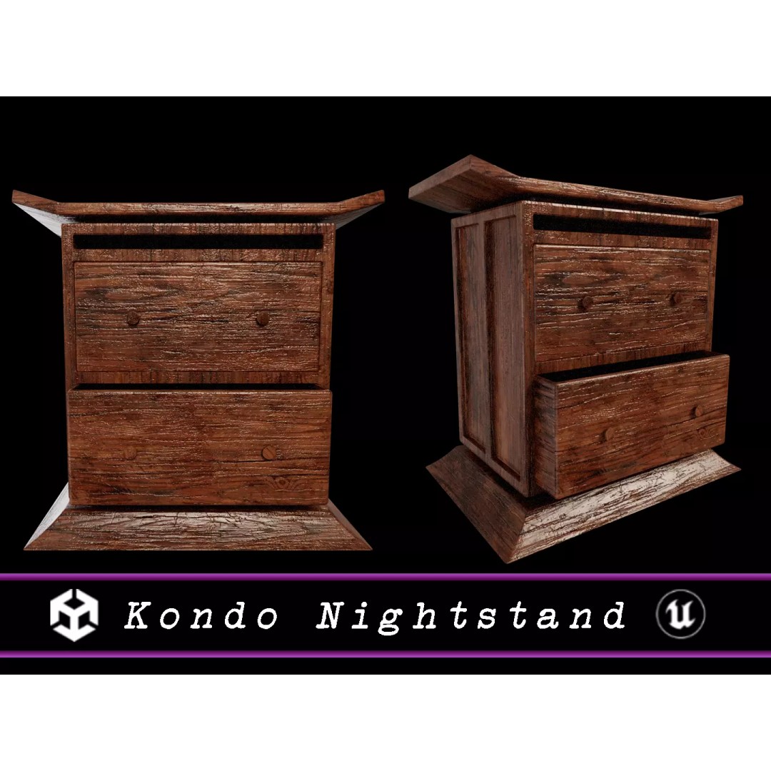 Kondo Nightstand 3D Model – Low Poly PBR Furniture Asset, FBX, OBJ - View 2