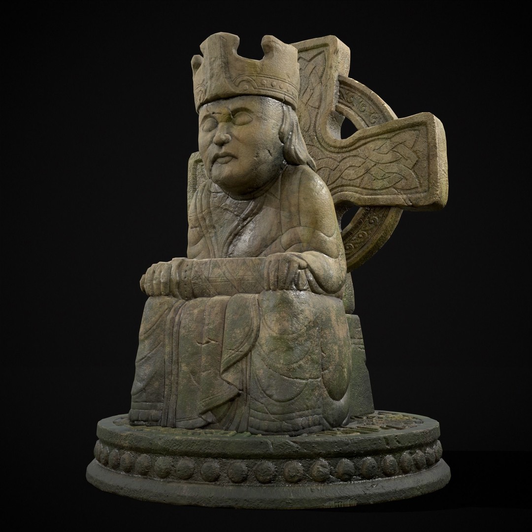 King Throne Statue 3D Model – Low Poly PBR Asset, FBX & OBJ