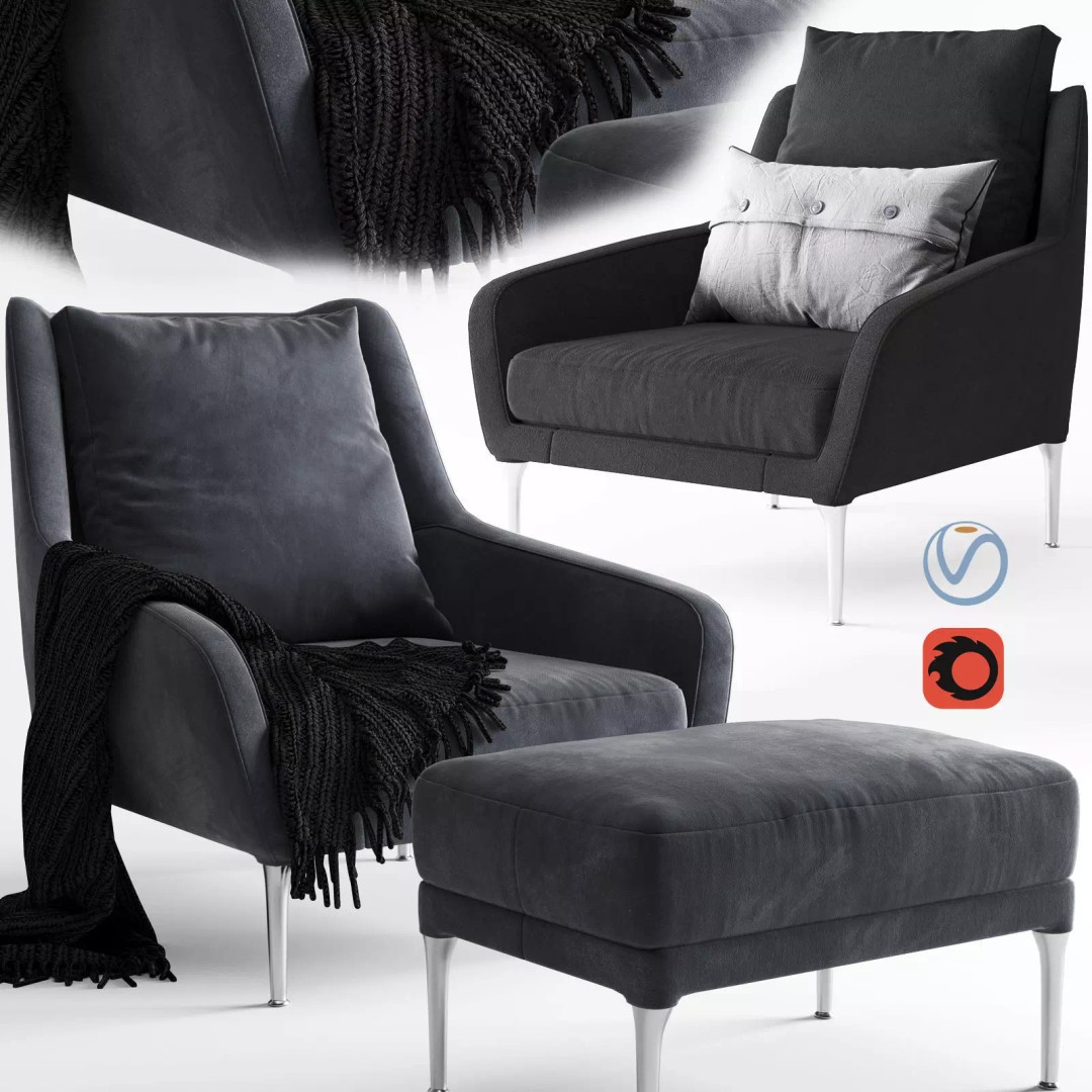 Edouard Armchair 3D Model – High Poly Furniture Asset, V-Ray & Corona - View 2