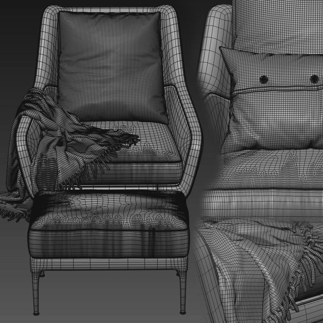 Edouard Armchair 3D Model – High Poly Furniture Asset, V-Ray & Corona - View 4