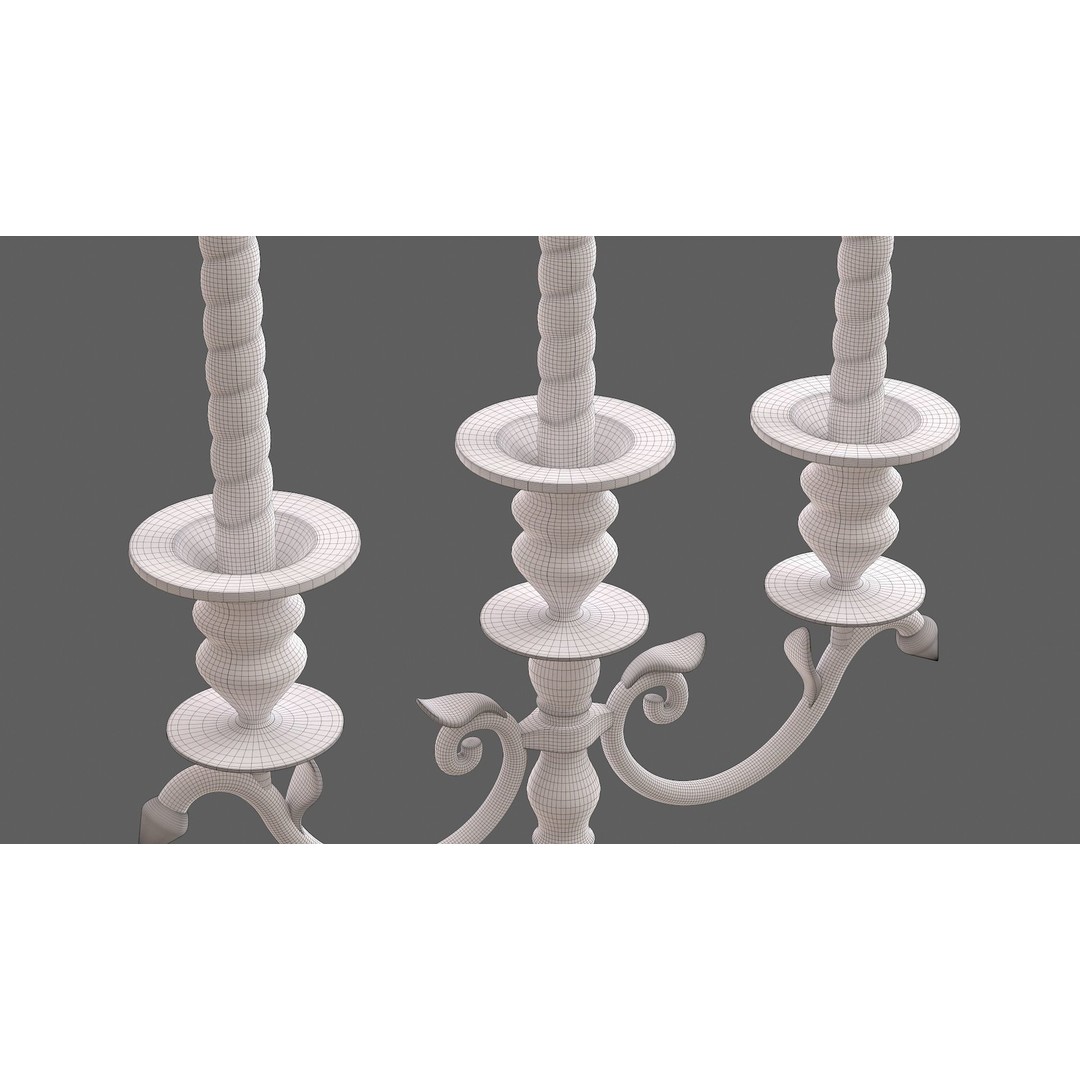 Candle Holder with Candles 3D Model – Low Poly PBR Asset, FBX, OBJ - View 12
