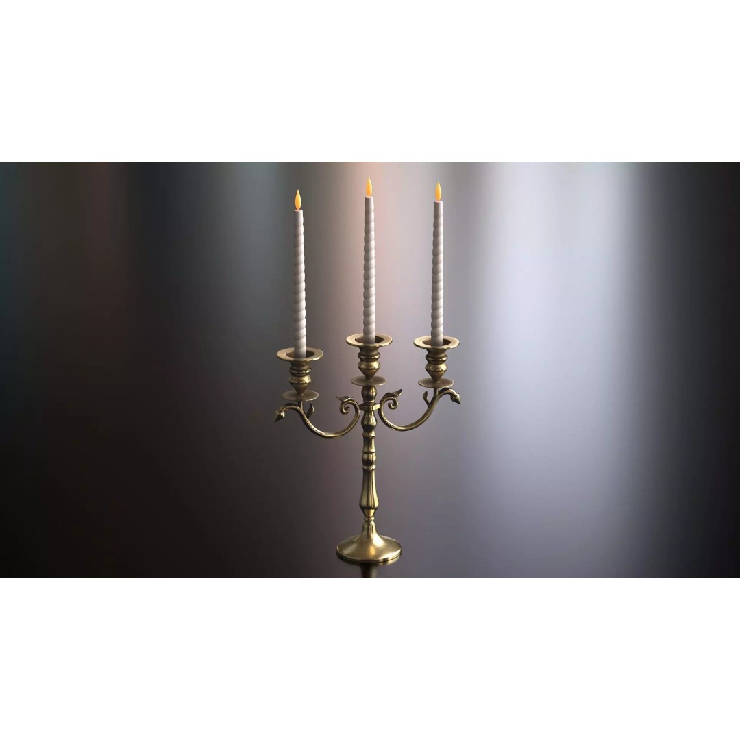 Candle Holder with Candles 3D Model – Low Poly PBR Asset, FBX, OBJ - View 2