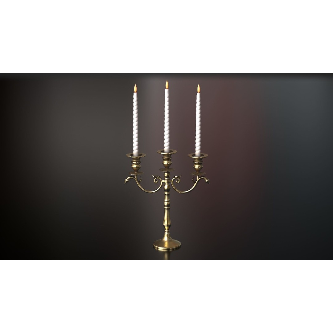 Candle Holder with Candles 3D Model – Low Poly PBR Asset, FBX, OBJ - View 3