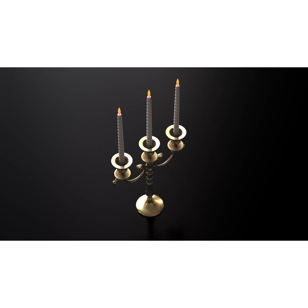 Candle Holder with Candles 3D Model – Low Poly PBR Asset, FBX, OBJ - View 4