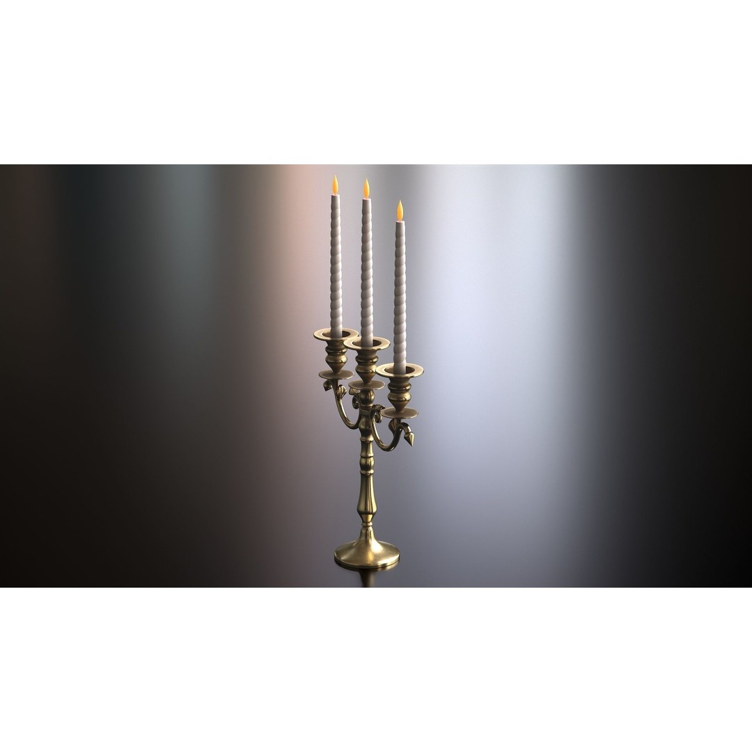 Candle Holder with Candles 3D Model – Low Poly PBR Asset, FBX, OBJ - View 5