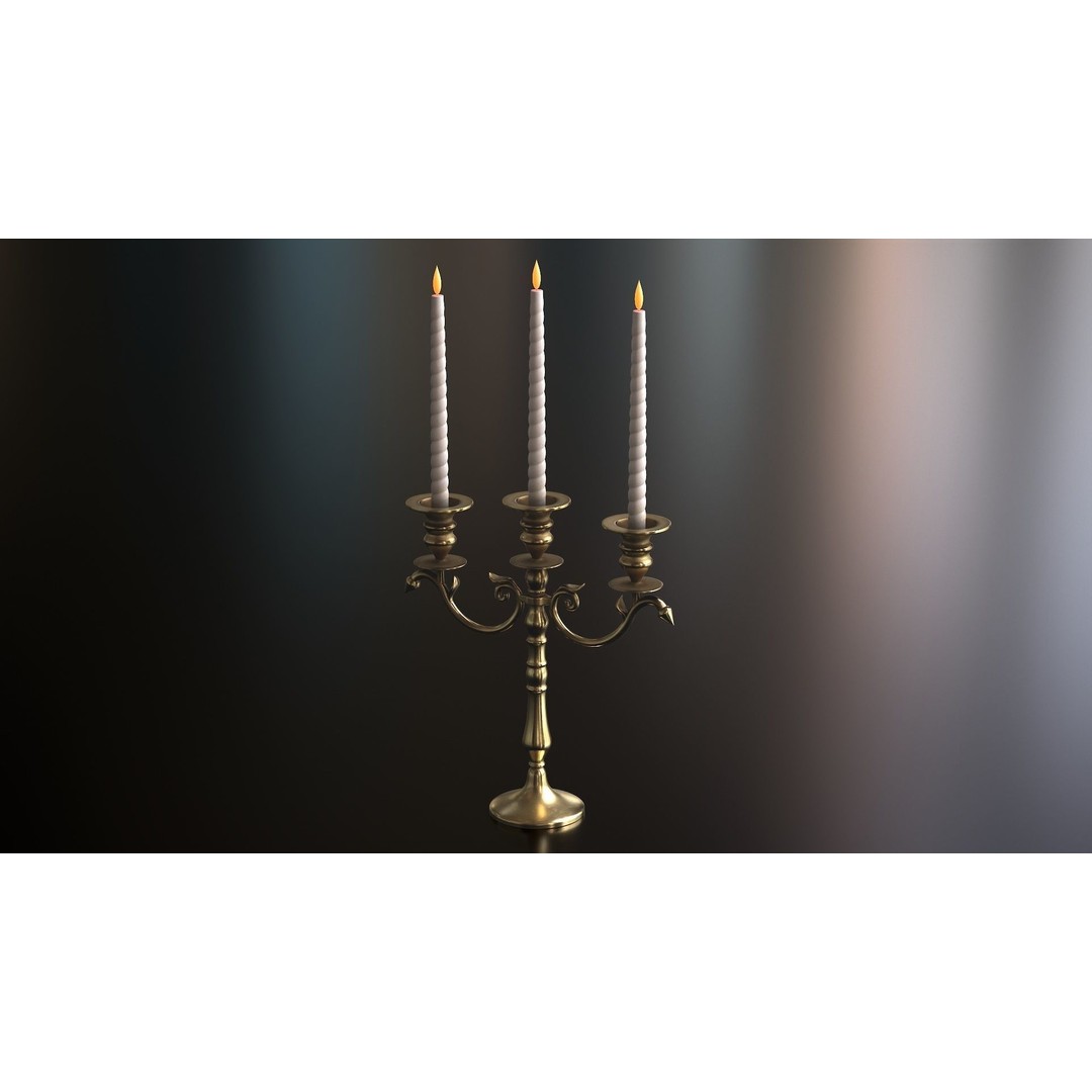 Candle Holder with Candles 3D Model – Low Poly PBR Asset, FBX, OBJ - View 6