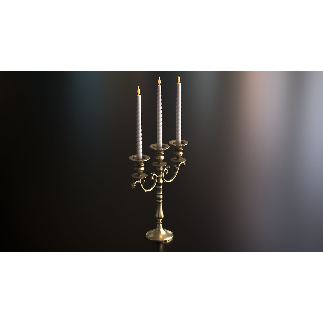 Candle Holder with Candles 3D Model – Low Poly PBR Asset, FBX, OBJ - View 7