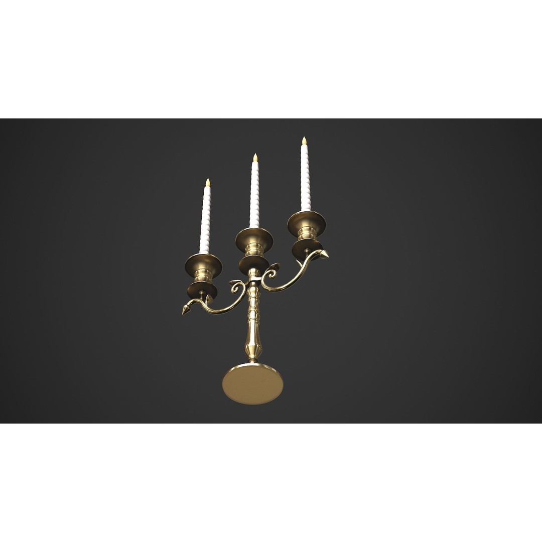 Candle Holder with Candles 3D Model – Low Poly PBR Asset, FBX, OBJ - View 9