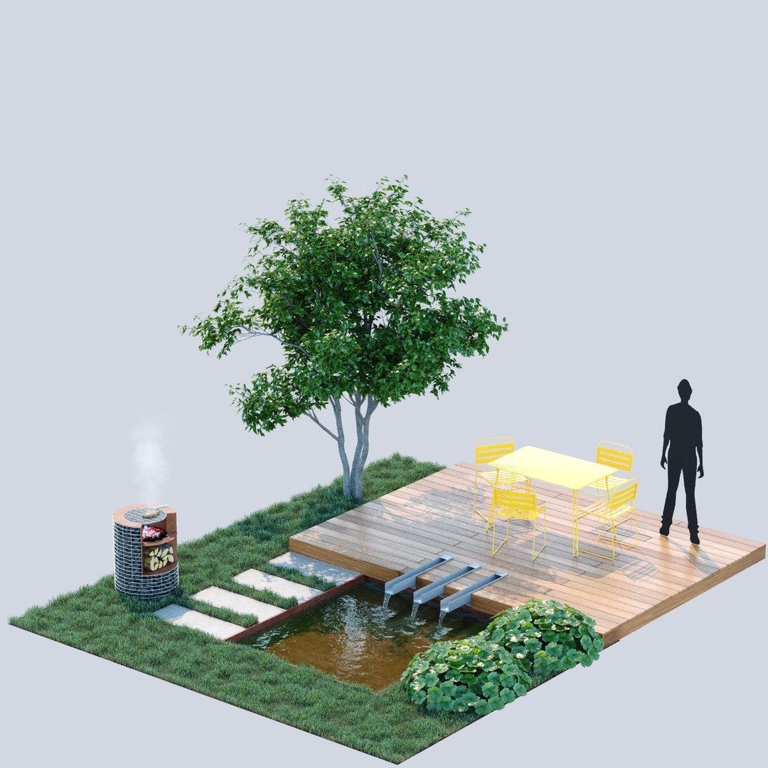 Patio Tree 3D Model – High Poly Acer Negundo with Outdoor Furniture - View 12