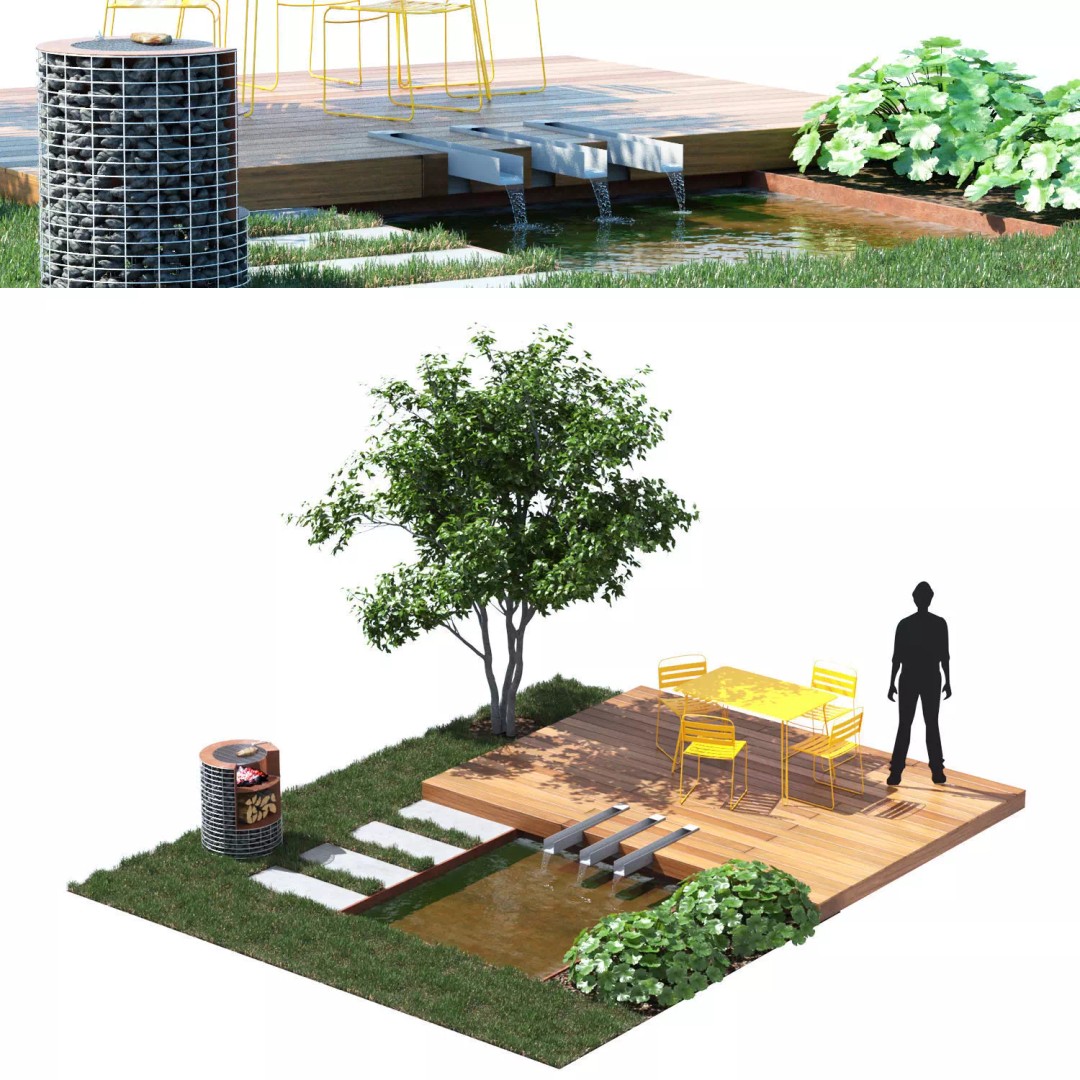 Patio Tree 3D Model – High Poly Acer Negundo with Outdoor Furniture - View 2
