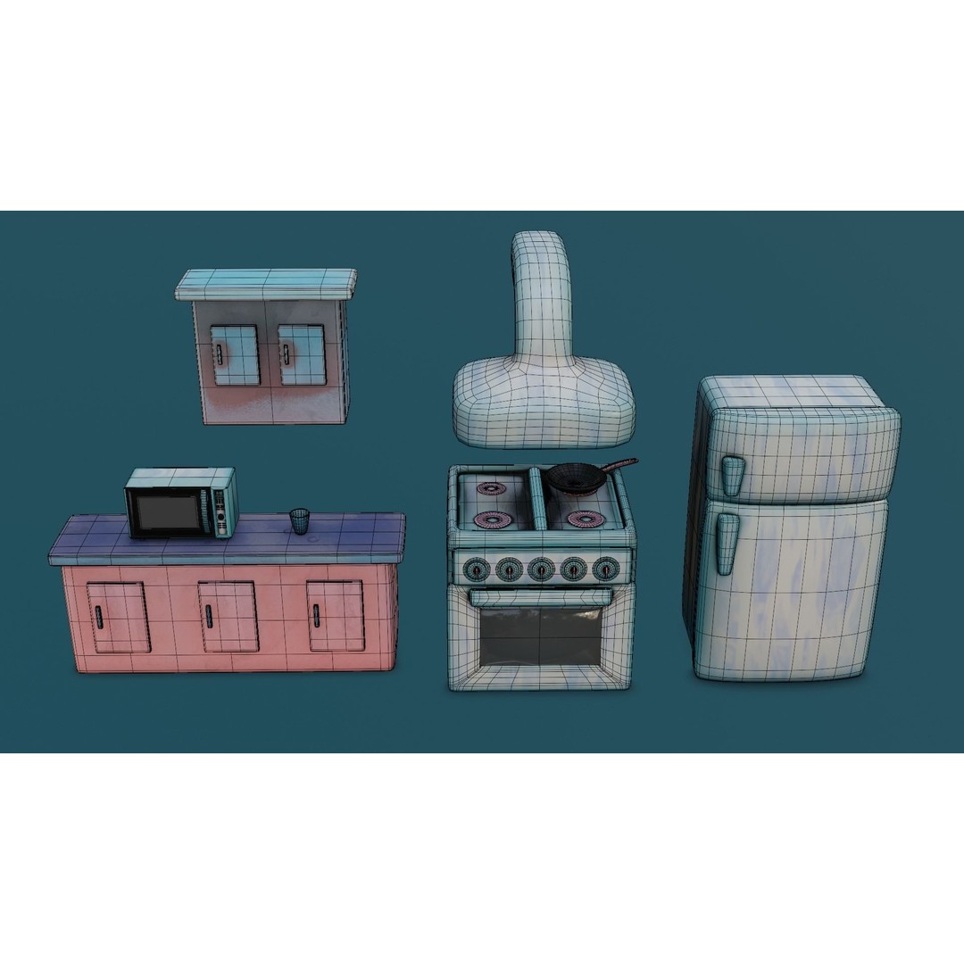 Stylized Kitchen 3D Model – Low Poly Game Asset, FBX, Blender