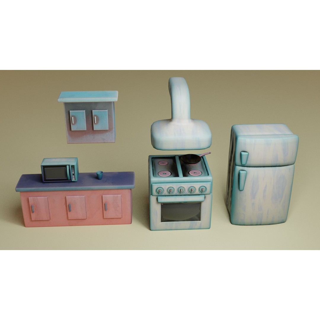 Stylized Kitchen 3D Model – Low Poly Game Asset, FBX, Blender - View 10