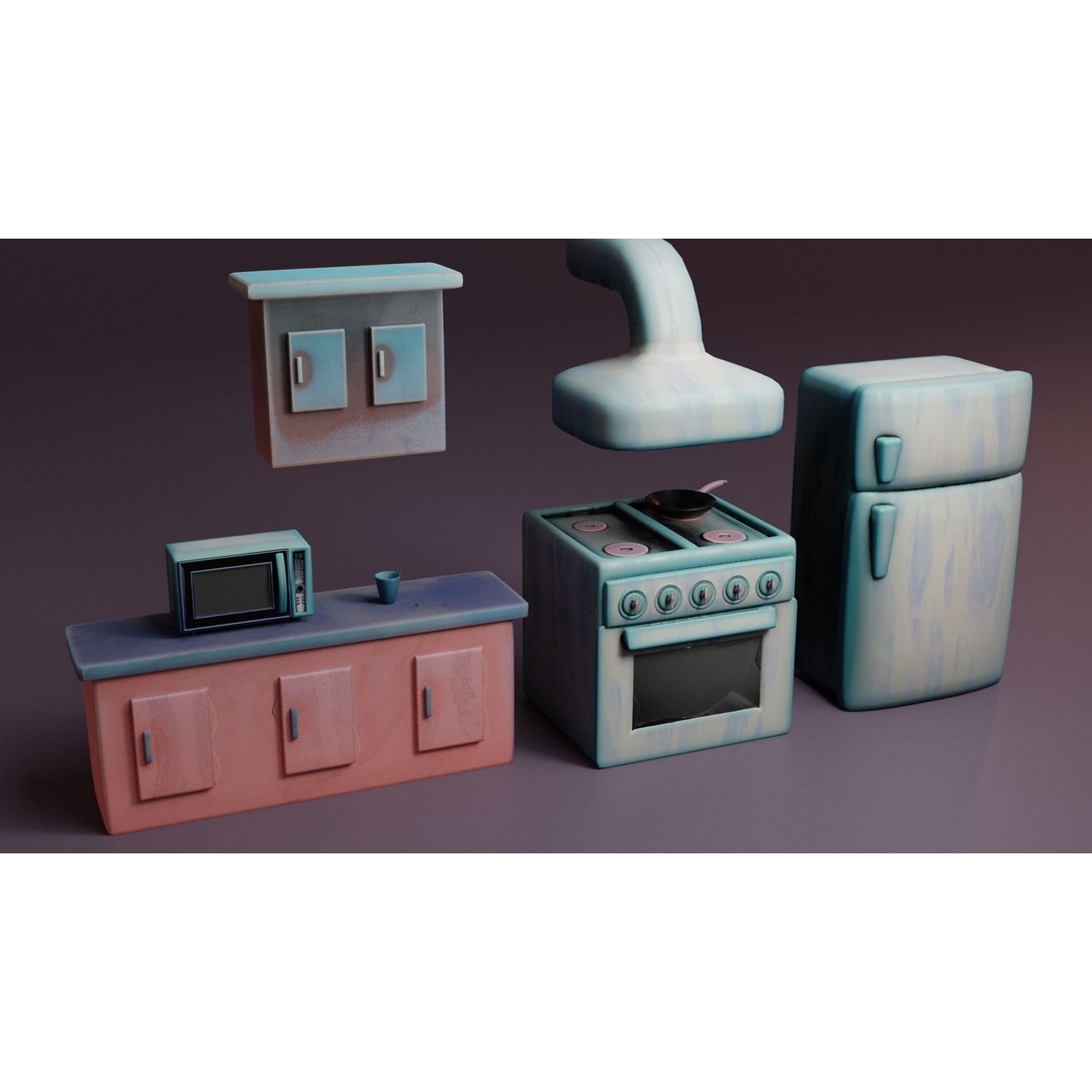 Stylized Kitchen 3D Model – Low Poly Game Asset, FBX, Blender - View 11
