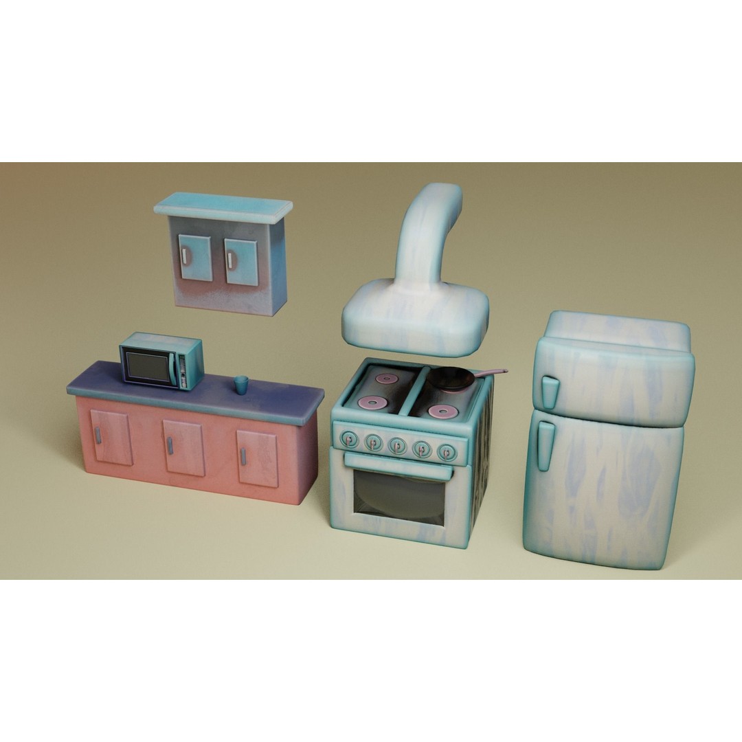 Stylized Kitchen 3D Model – Low Poly Game Asset, FBX, Blender - View 12