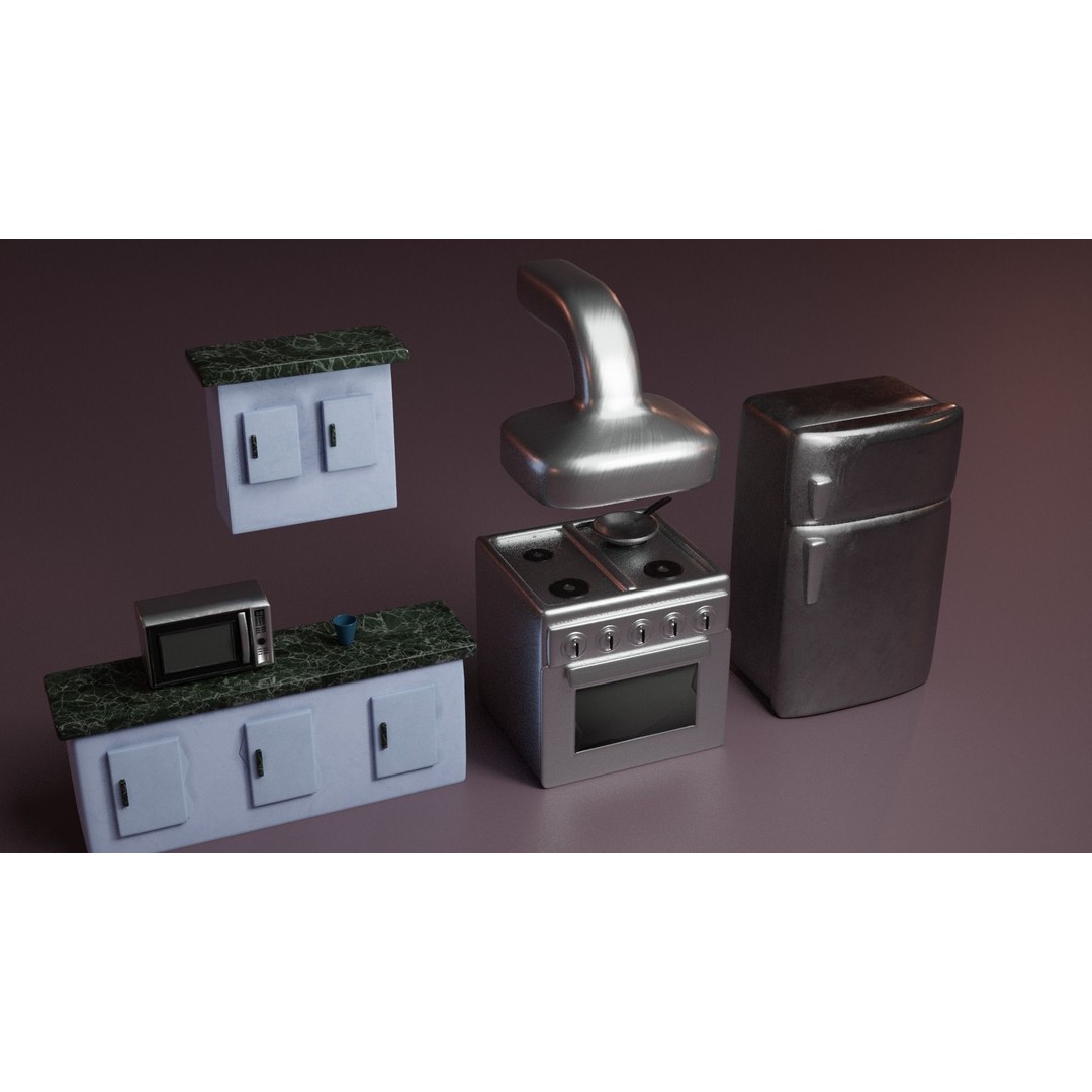 Stylized Kitchen 3D Model – Low Poly Game Asset, FBX, Blender - View 13