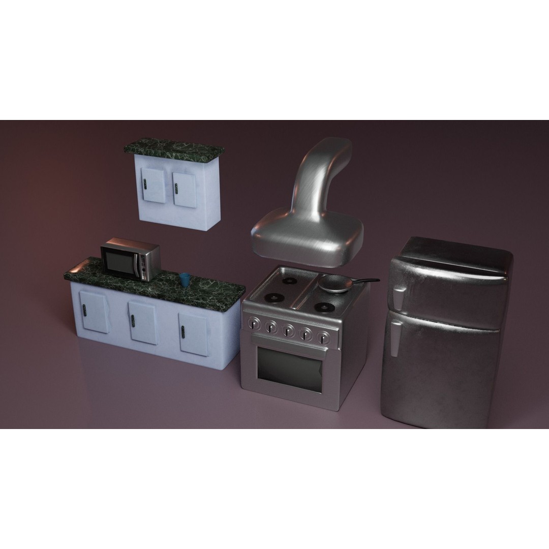 Stylized Kitchen 3D Model – Low Poly Game Asset, FBX, Blender - View 14