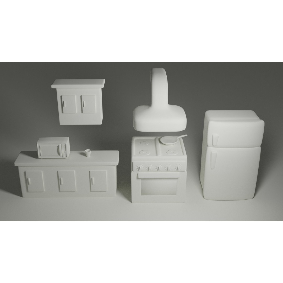 Stylized Kitchen 3D Model – Low Poly Game Asset, FBX, Blender - View 4