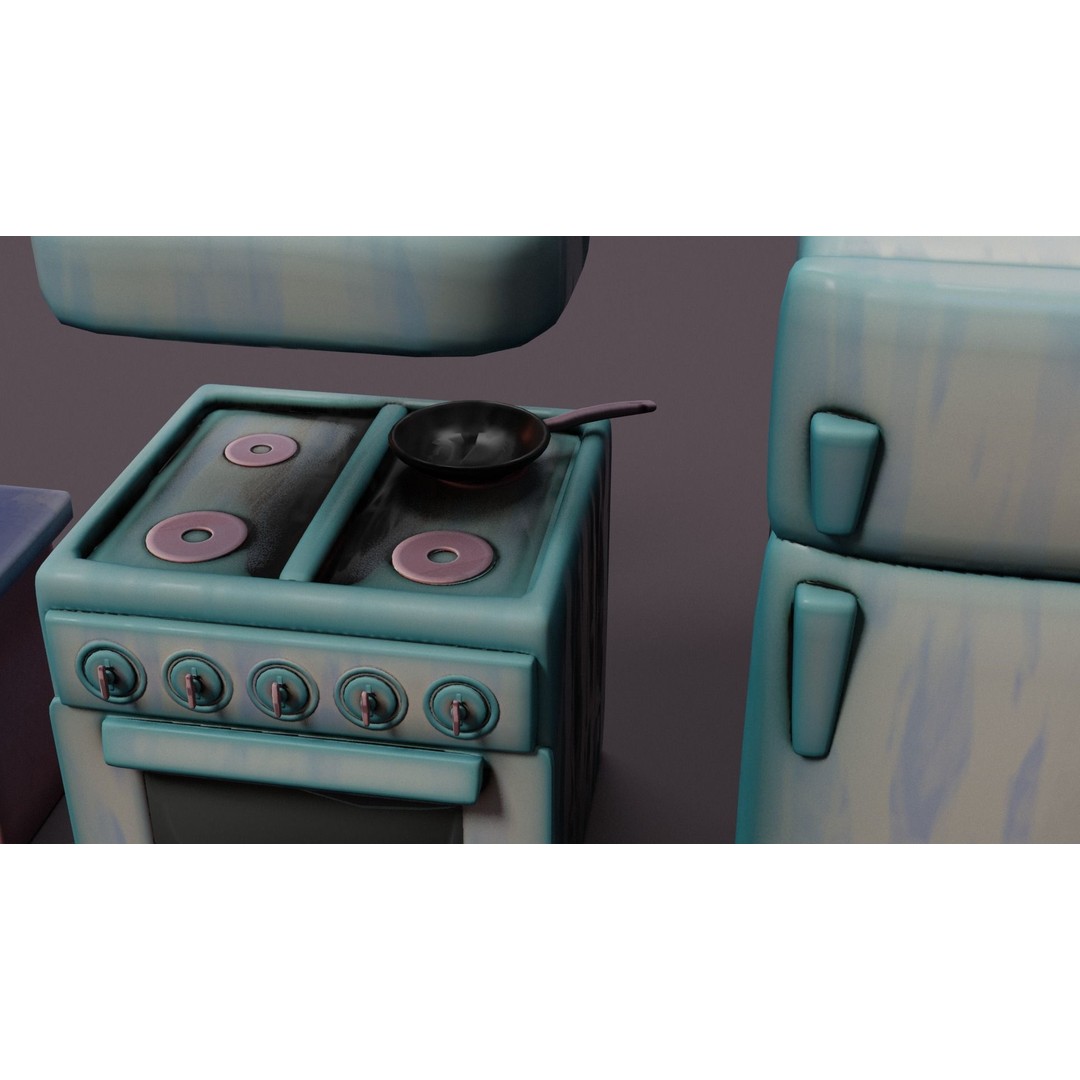 Stylized Kitchen 3D Model – Low Poly Game Asset, FBX, Blender - View 5