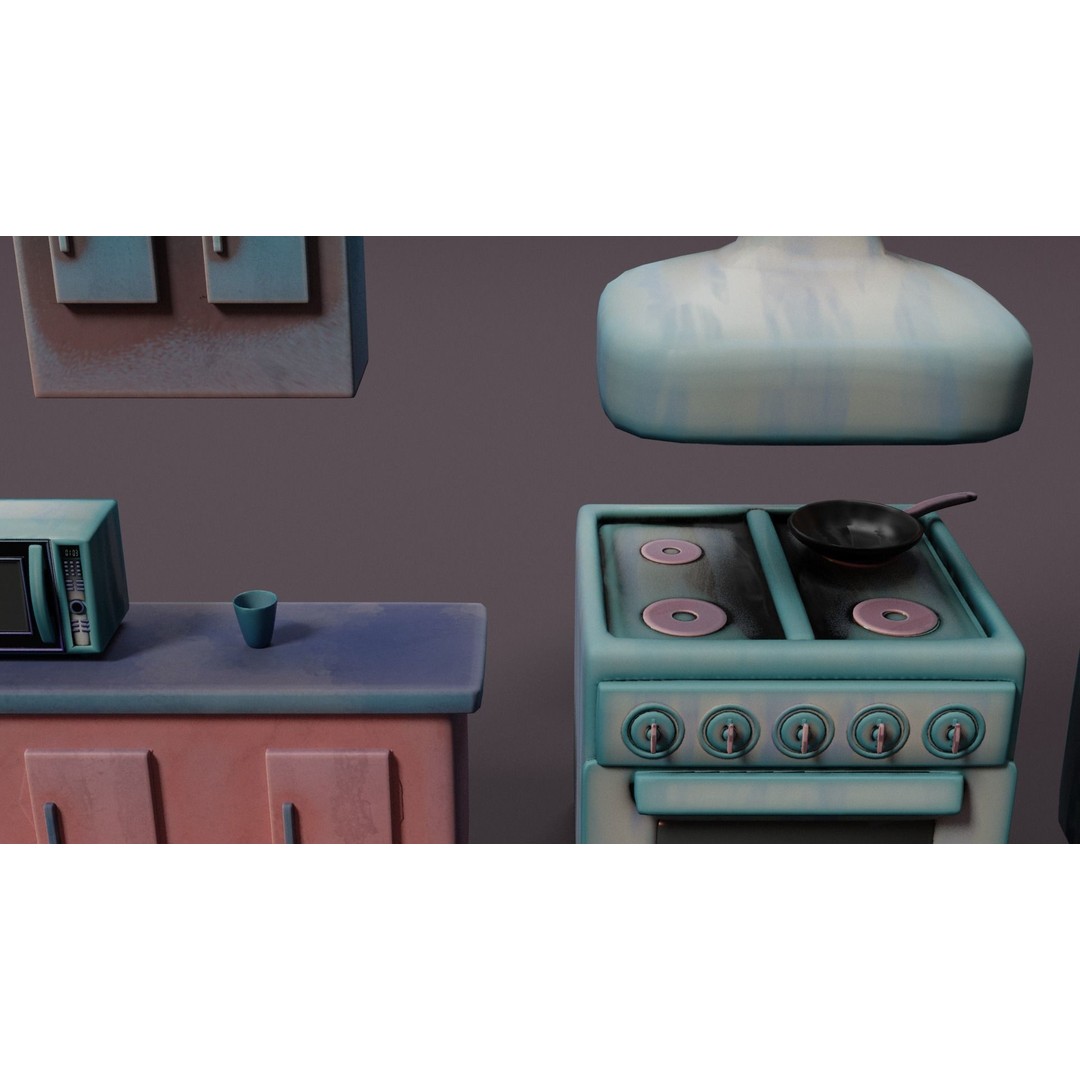Stylized Kitchen 3D Model – Low Poly Game Asset, FBX, Blender - View 7