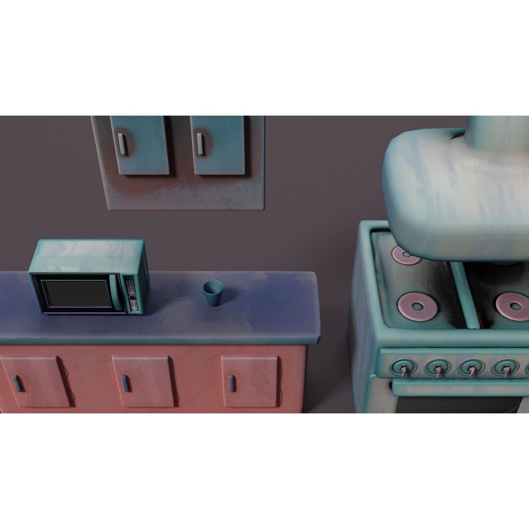 Stylized Kitchen 3D Model – Low Poly Game Asset, FBX, Blender - View 8