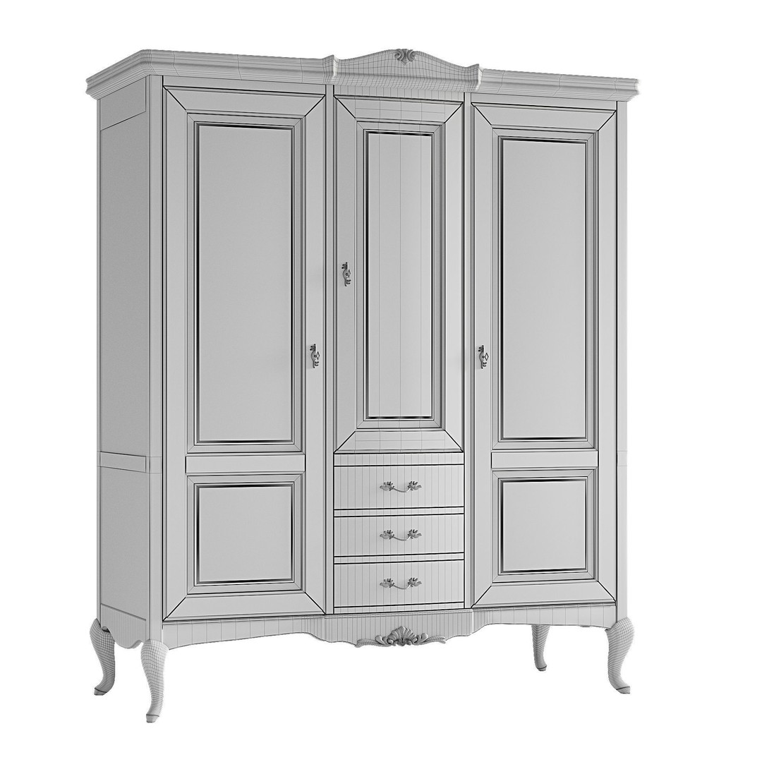 Three-Door Wardrobe 3D Model – Classic Neoclassical Furniture, FBX