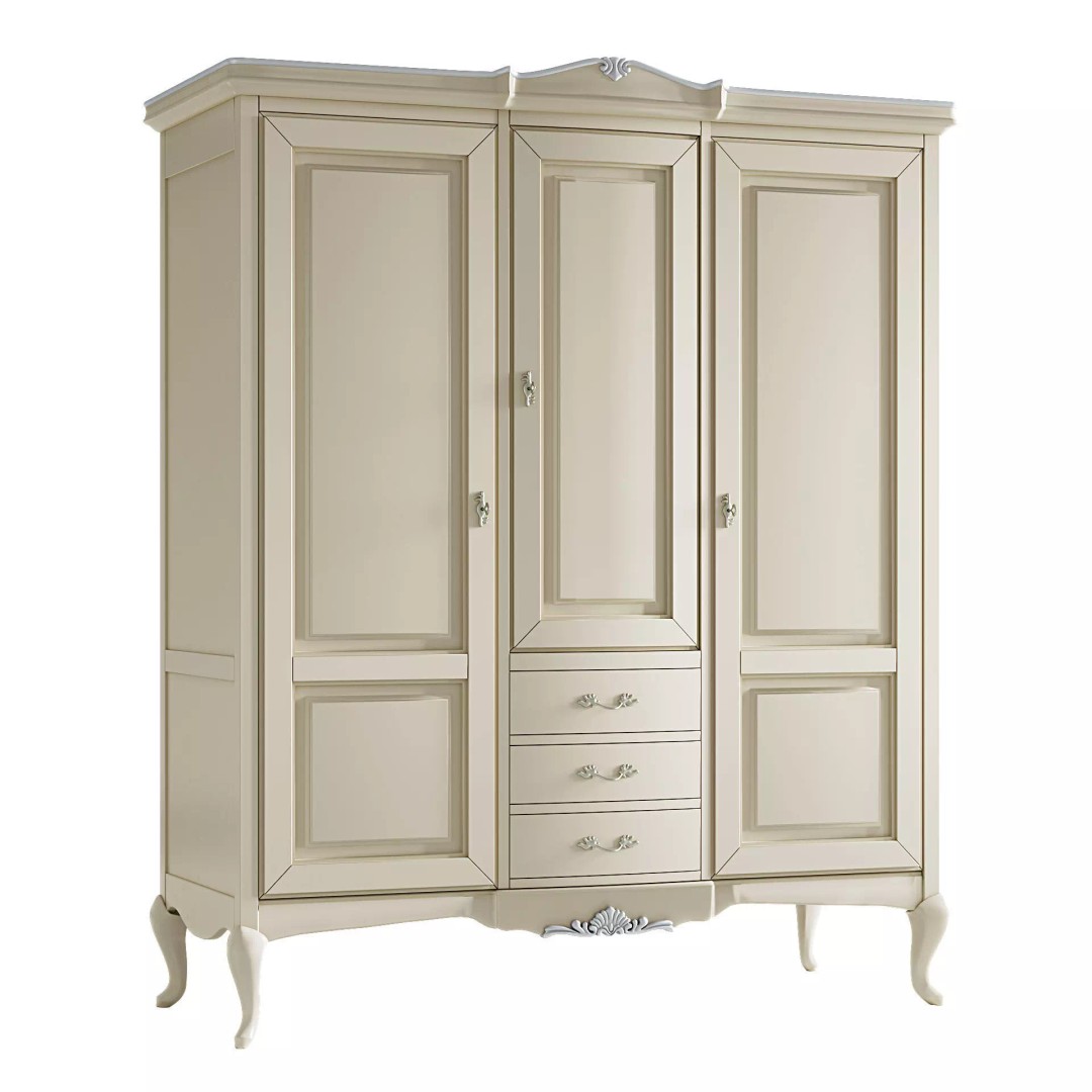 Three-Door Wardrobe 3D Model – Classic Neoclassical Furniture, FBX - View 2