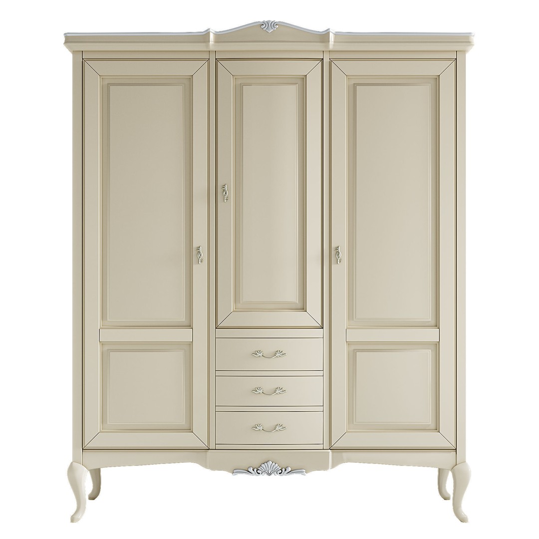 Three-Door Wardrobe 3D Model – Classic Neoclassical Furniture, FBX - View 3