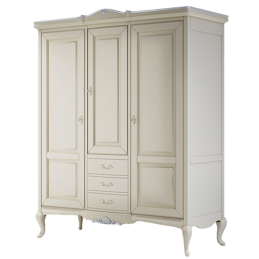 Three-Door Wardrobe 3D Model – Classic Neoclassical Furniture, FBX - View 4