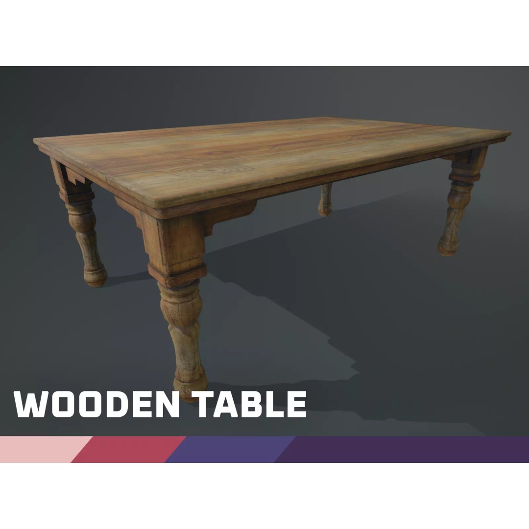 Wooden Table 3D Model – Low Poly Game-Ready Asset, FBX & OBJ - View 2