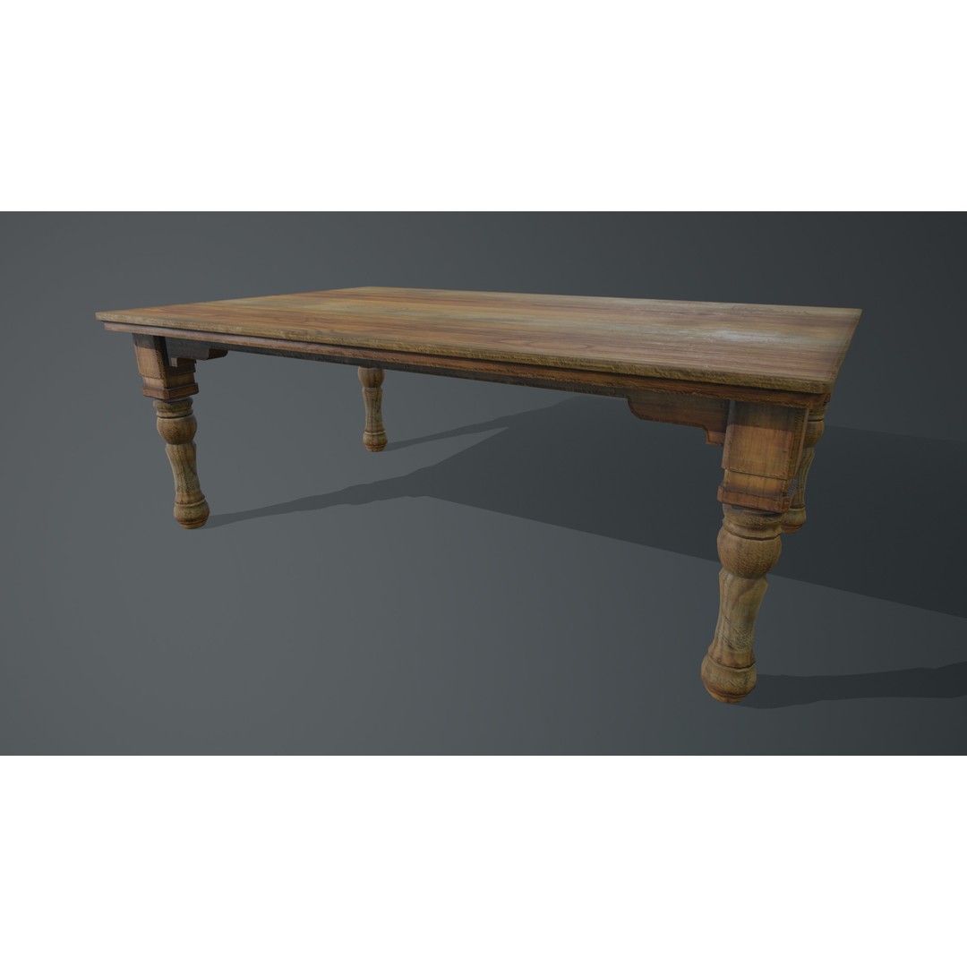 Wooden Table 3D Model – Low Poly Game-Ready Asset, FBX & OBJ - View 3