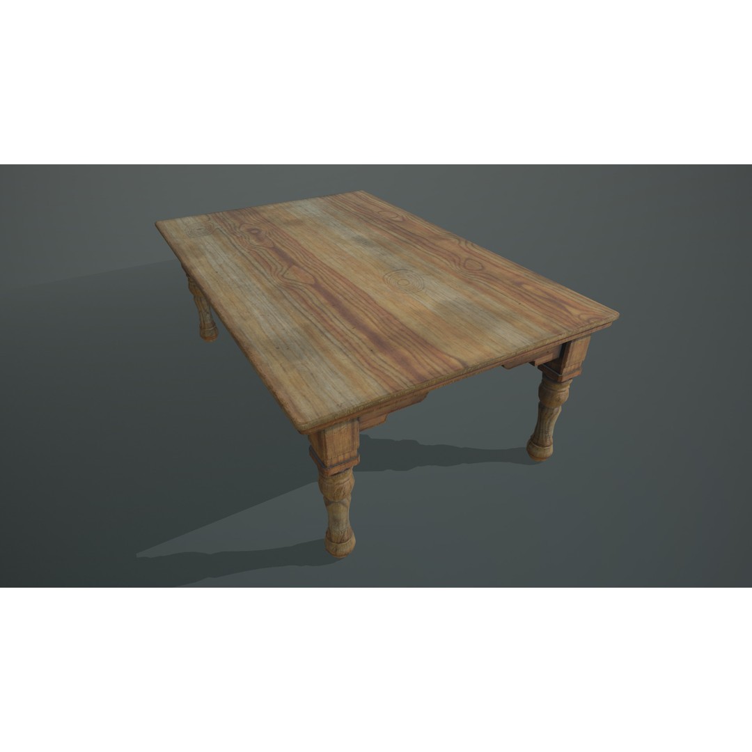 Wooden Table 3D Model – Low Poly Game-Ready Asset, FBX & OBJ - View 4