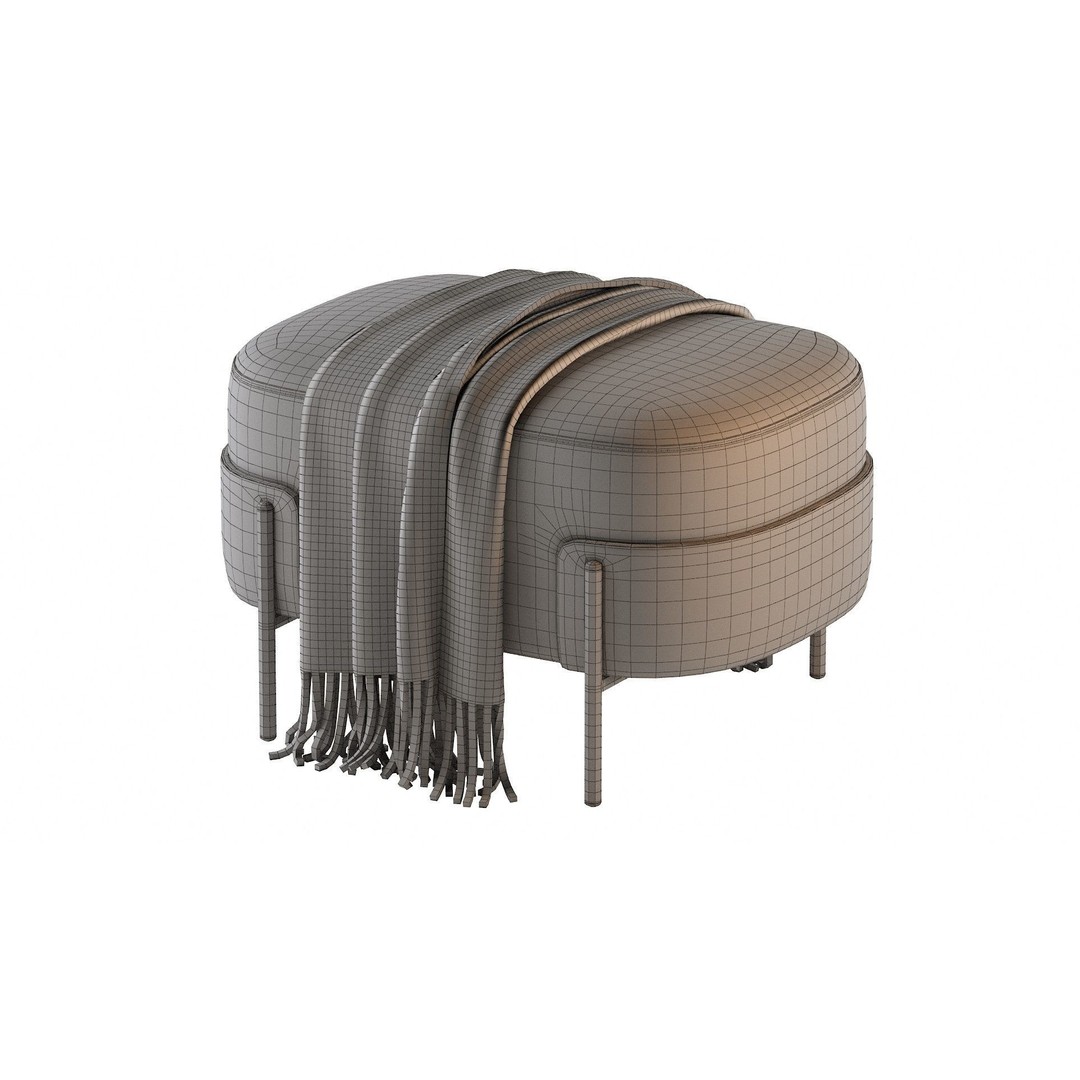 Pouf WAM BROSS 3D Model – Modern Upholstered Fabric Pouf, OBJ - View 11